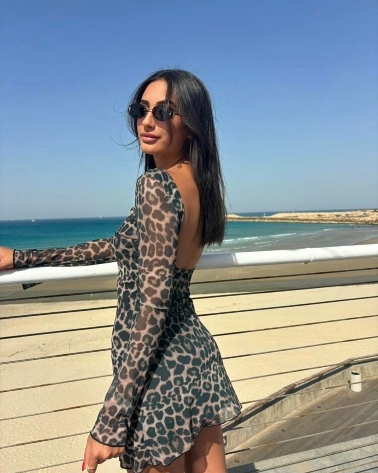 Leopard print backless dress